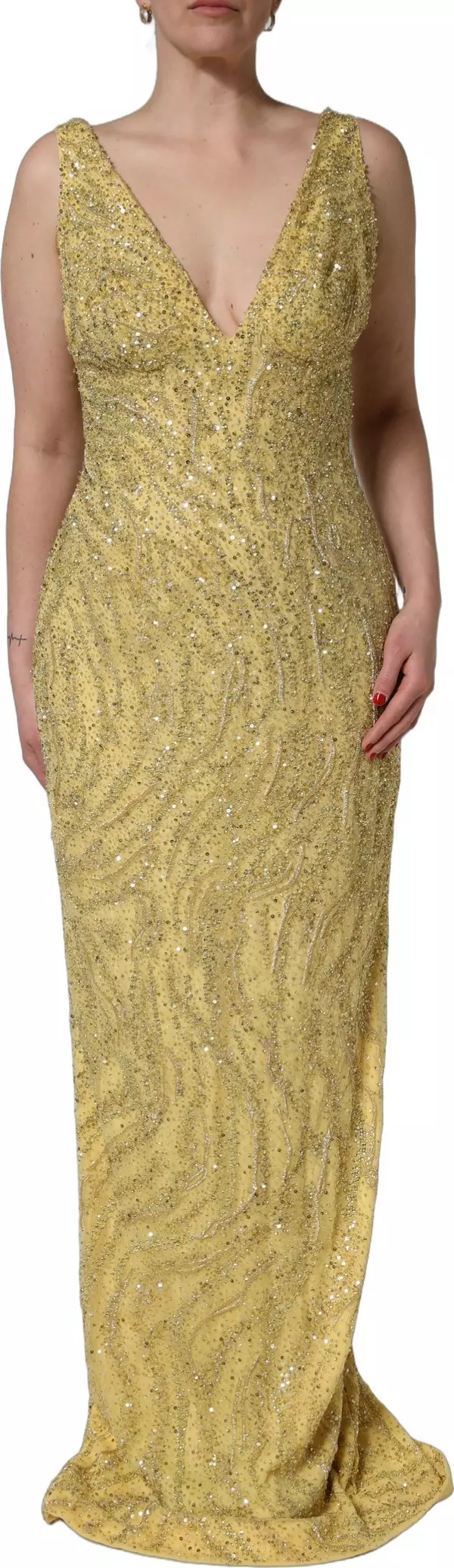 Gold V-neckline Mermaid Sequinned Gown Dress