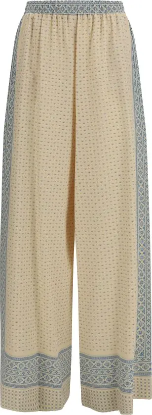 Beige Silk Casual Pants