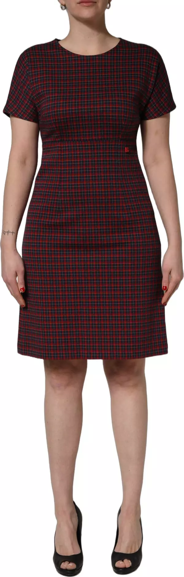 Red Black Checkered ShortSleeve Sheath Dress