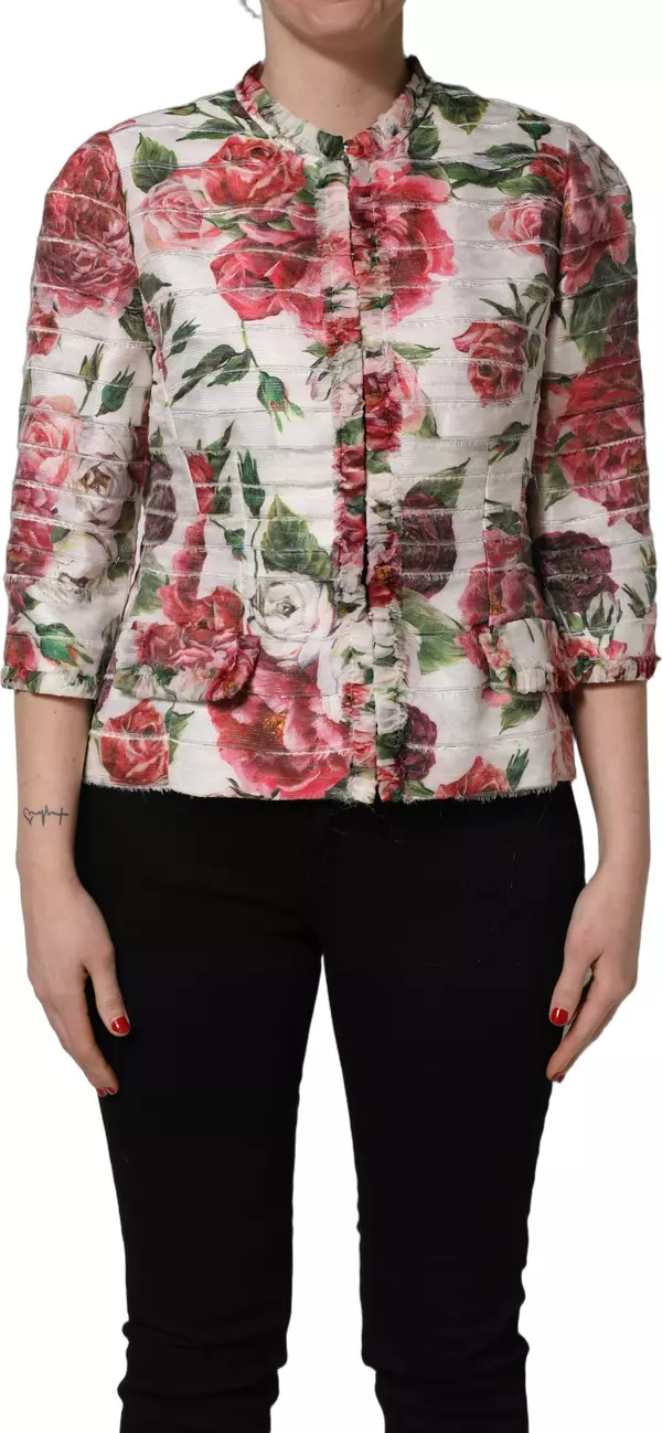 Multicolor Peony Print Polyester Coat Jacket
