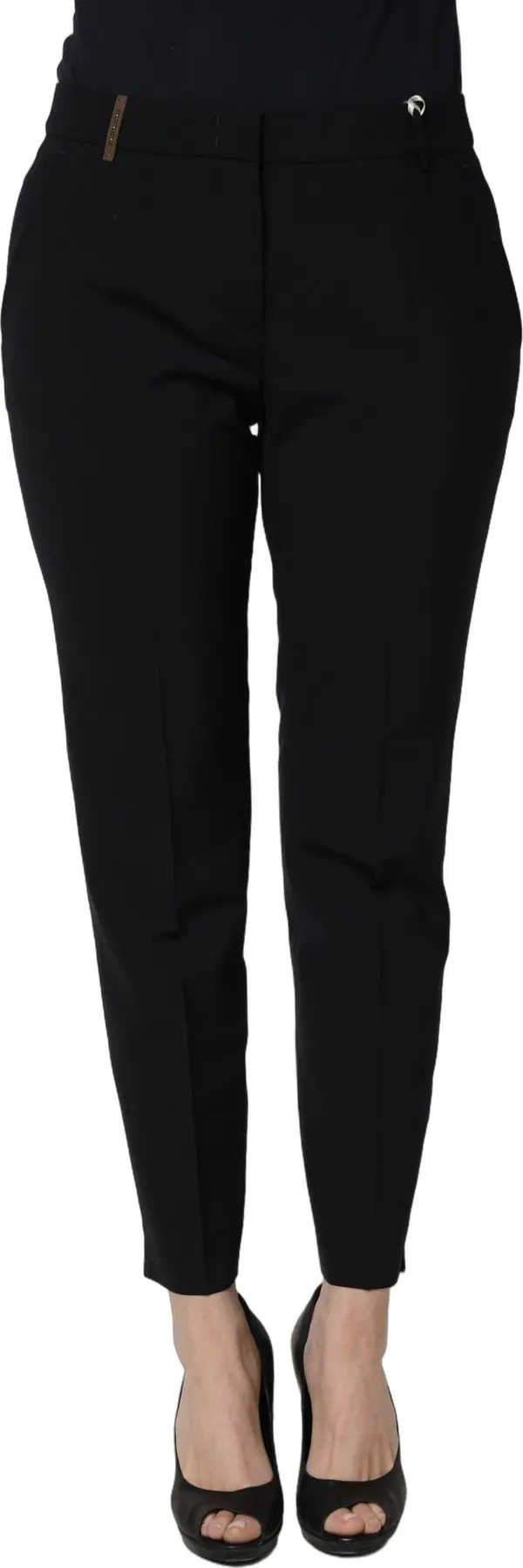 Black Skinny Mid Waist Chino Women Trouser Pants