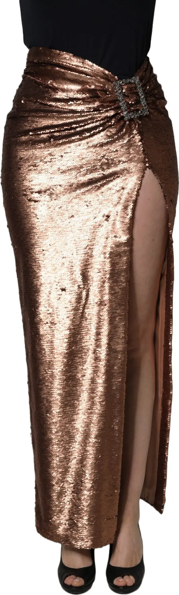 Rose Gold Embellished Sequinned Maxi Skirt