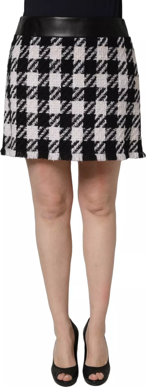 Black White Tweed Houndstooth Mini Skirt