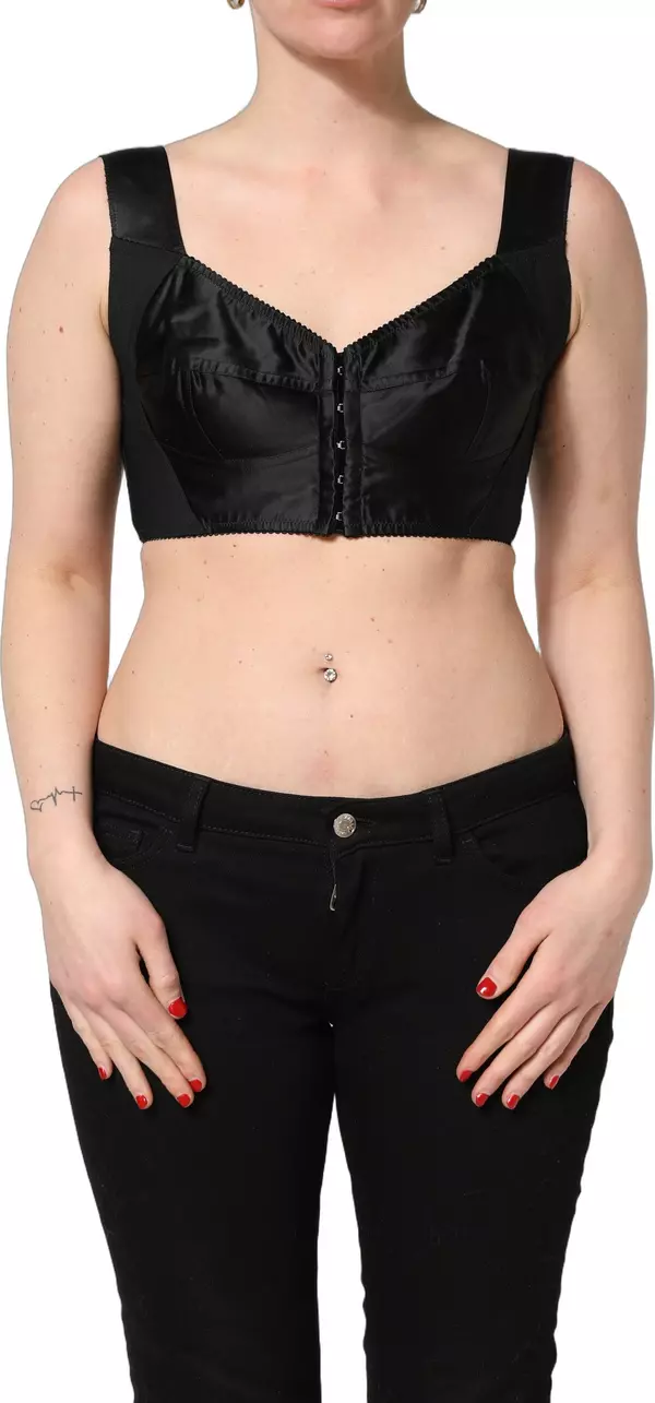 Black Satin Nylon Corset Sleeveless Cropped Top