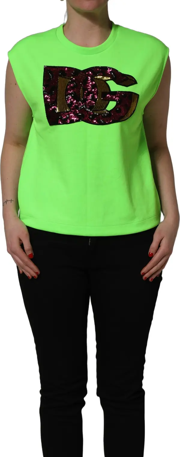 Neon Green DG Sequined Sleeveless Jersey Top
