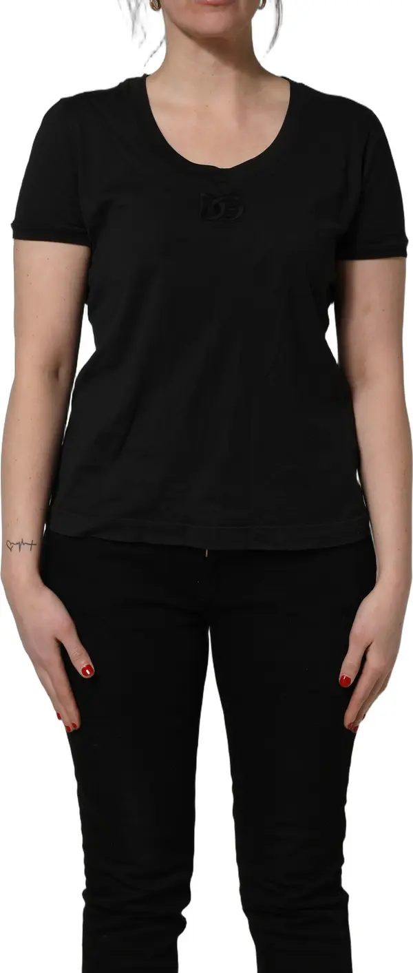 Black Cotton Short-Sleeve Crew Neck T-shirt