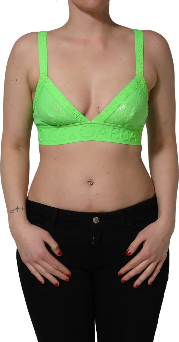 Neon Green Soft Cup Logo-Trim Bra Cropped Top