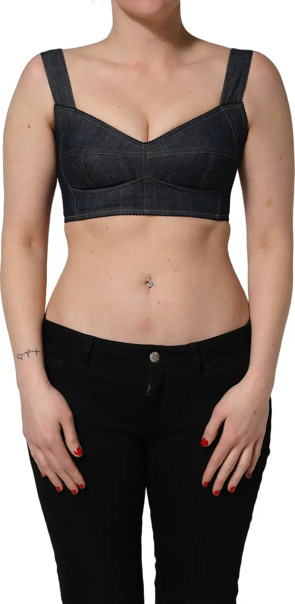 Black Denim Corset Bralette Cotton Cropped Top