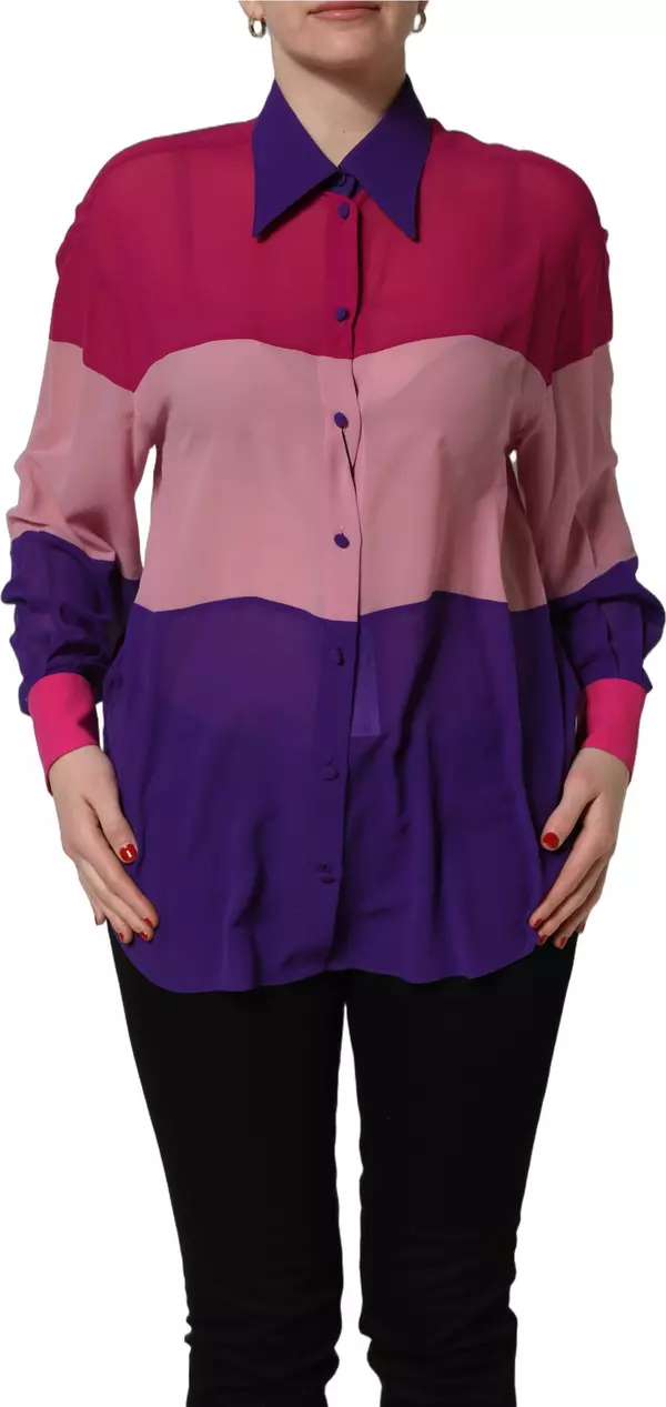 Multicolor Silk Patchwork Shirt Blouse Top