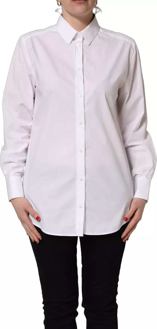 White Cotton Long Sleeve Button-Up Shirt Top