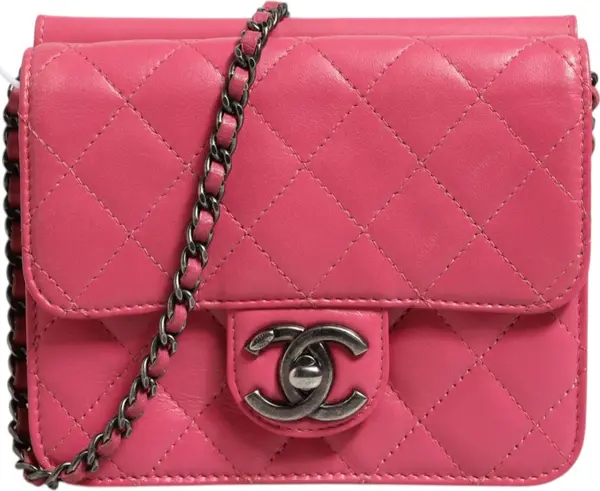 Pink Quilted Lambskin Leather Classic Square Mini Flap Bag