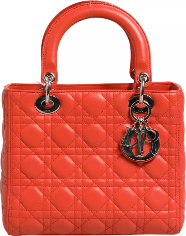 Orange Cannage Lambskin Leather Lady Dior Bag