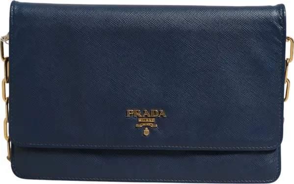 Blue Saffiano Leather Wallet on Chain Clutch Bag