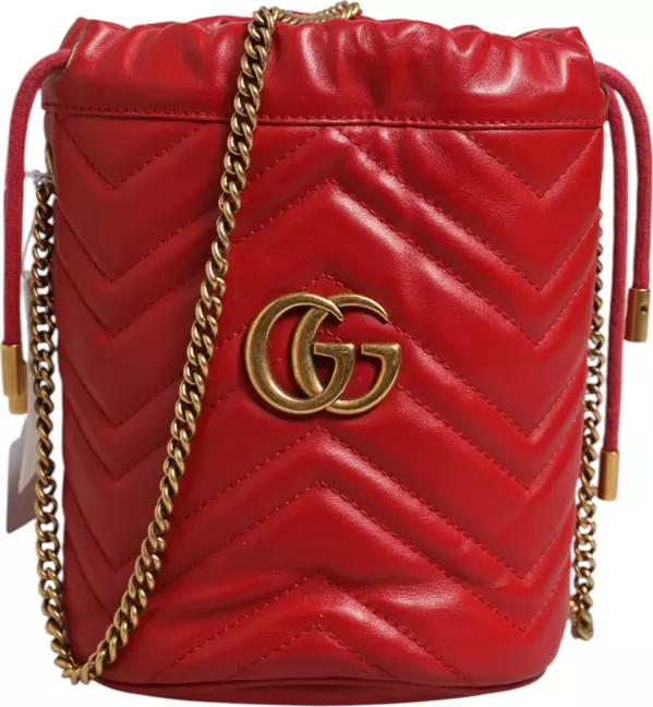 Red Chevron-quilted Calfskin Leather GG Marmont Bucket Bag