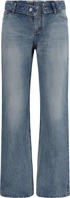 Blue Cotton Straight-Leg Jeans