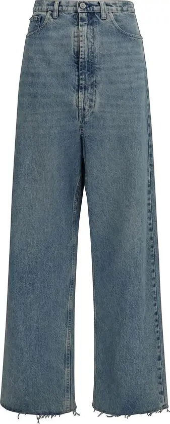 Blue Cotton High-Waisted Jean