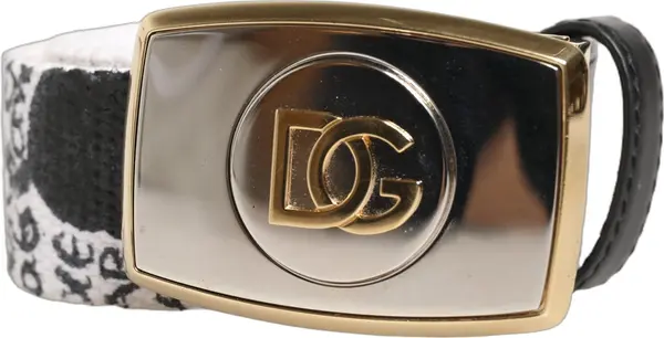 White Graffiti Print Gold Metal Buckle Belt