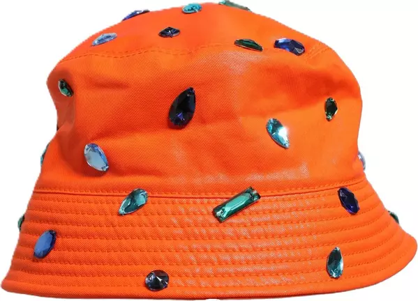 Orange Crystal Embellished Bucket Fisherman Cap Hat