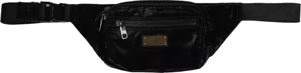 Black Nylon Brass Plate Bumbag Waist Fanny Pack Men Bag