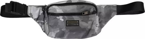 Black Nylon Brass Plate Camouflage Waist Fanny Pack Bag