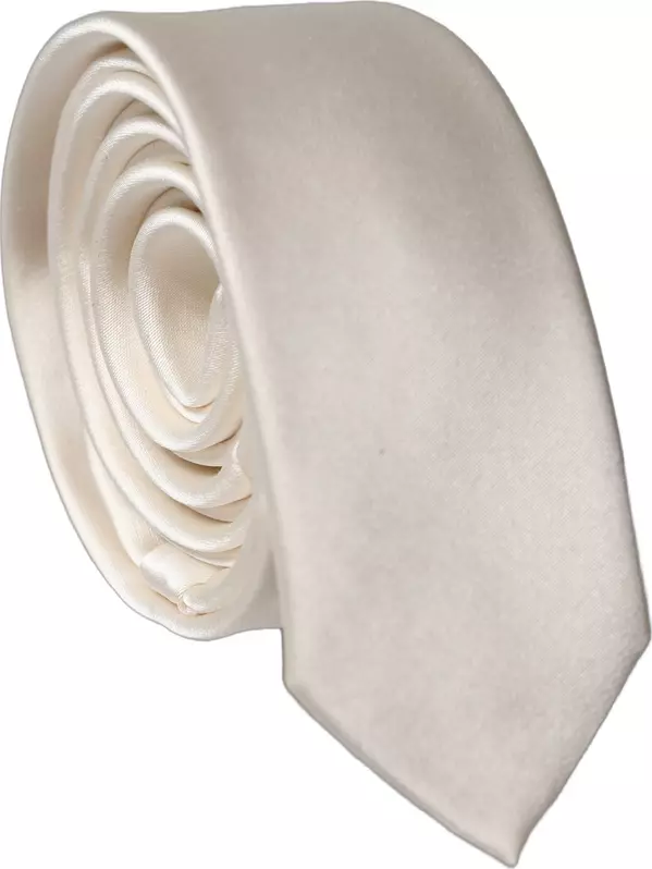 Off White Solid 100% Silk Adjustable Men Tied Necktie Tie