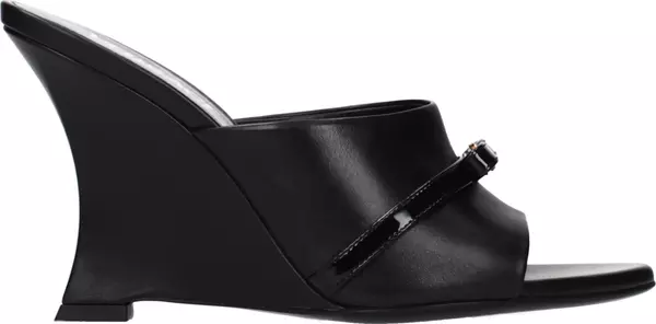 Black Leather Wedge Sandals