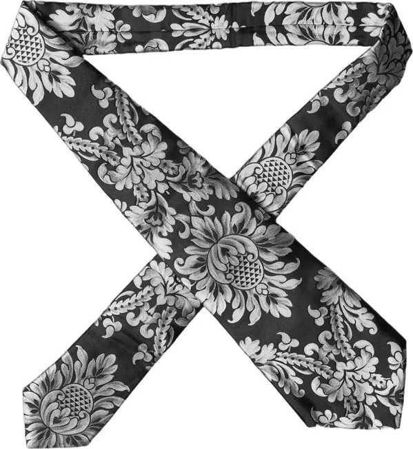 Black Silver Floral Silk Adjustable Women Necktie Tie