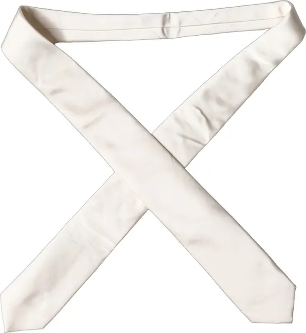 Off White Satin Silk Adjustable Women Tied Necktie Tie