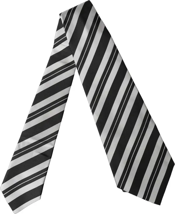 Black White Stripes Silk Adjustable Women Necktie Tie