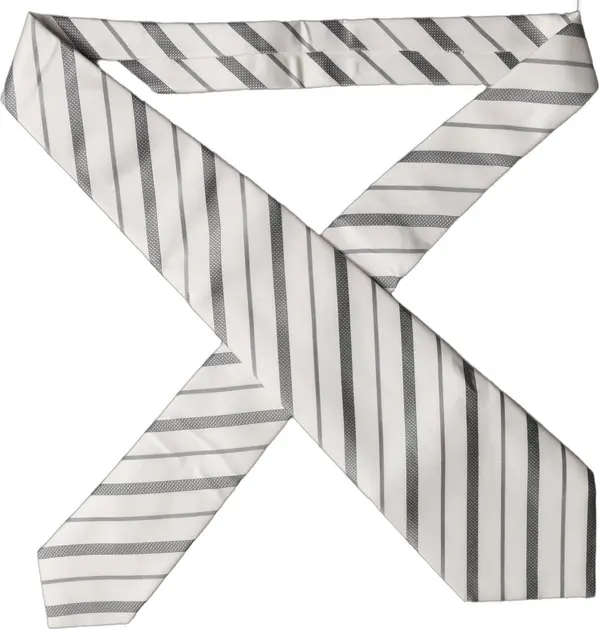 Black White Stripes Silk Adjustable Women Necktie Tie