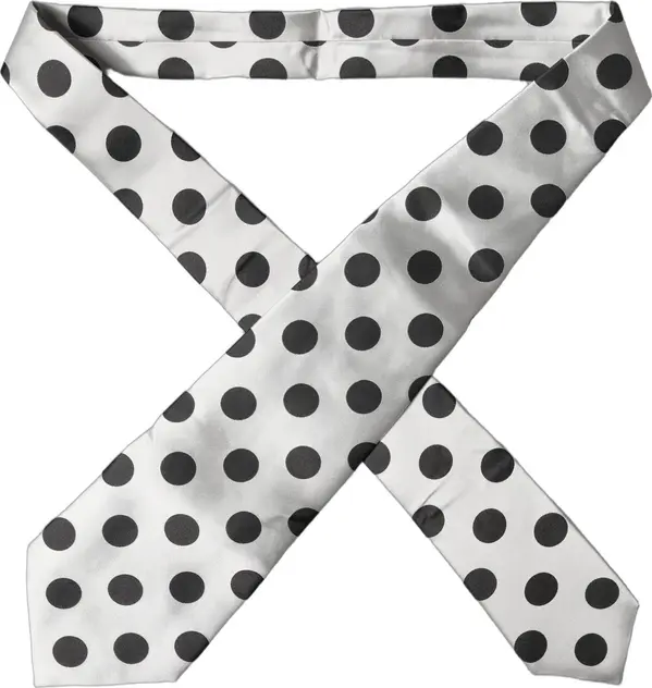 White Black Polka Dot Silk Adjustable Women Necktie Tie