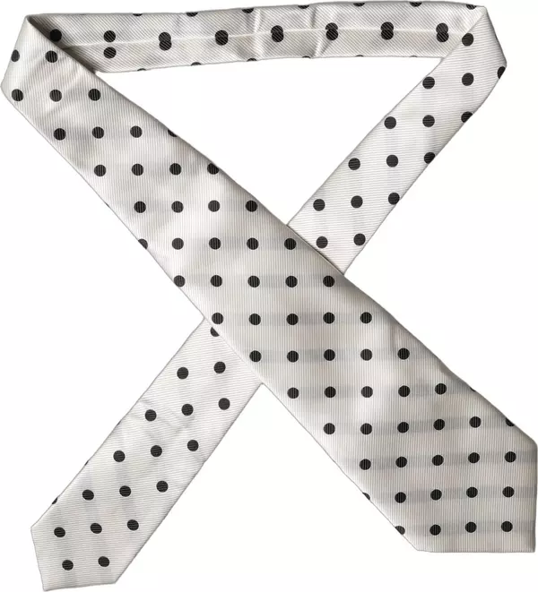 White Black Polka Dot Silk Adjustable Women Necktie Tie