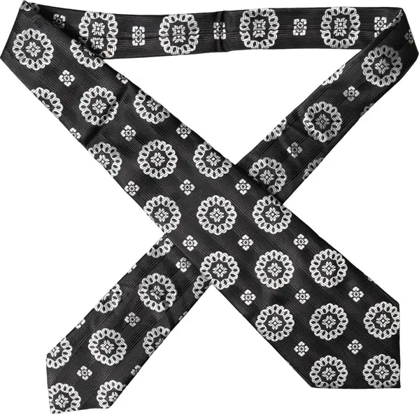 Black White Floral Silk Adjustable Women Necktie Tie
