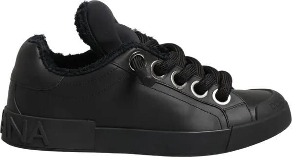 Black Leather Low Top Portofino Sneakers Shoes