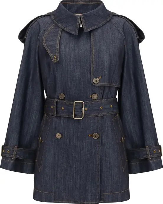 Blue Cotton Trench Coat