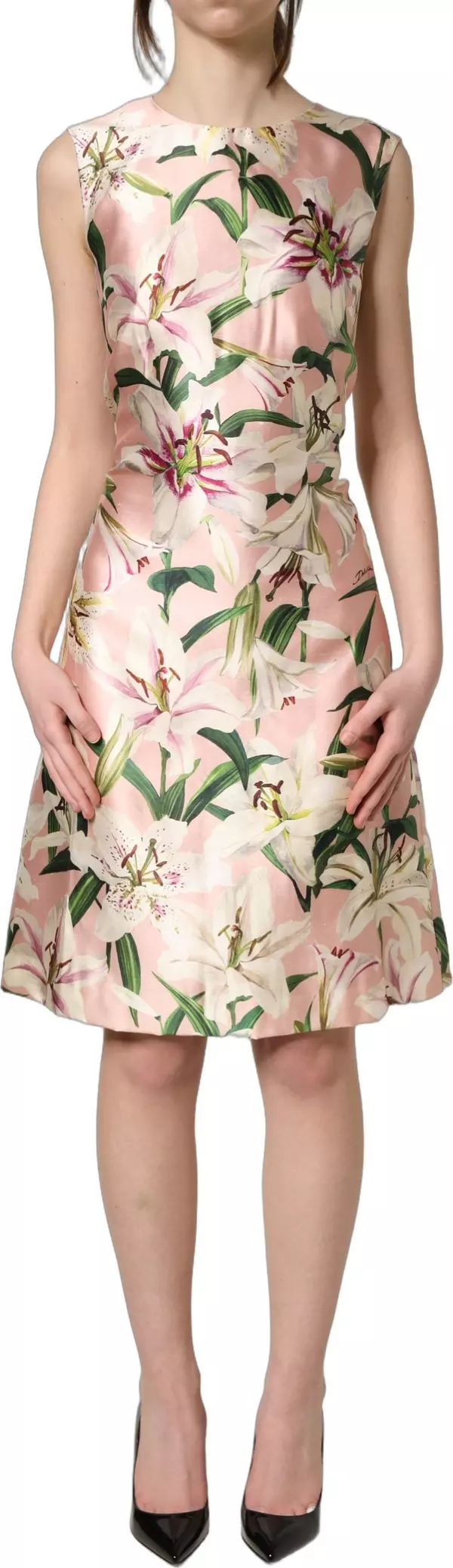 Light Pink LilyPrint Sleeveless Sheath Dress