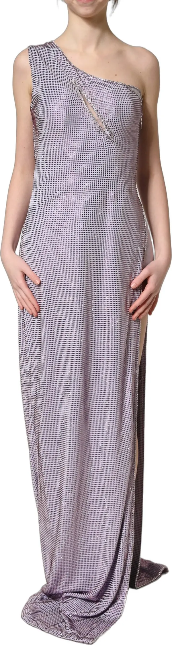 Purple Crystal OneShoulder EveningGown Dress
