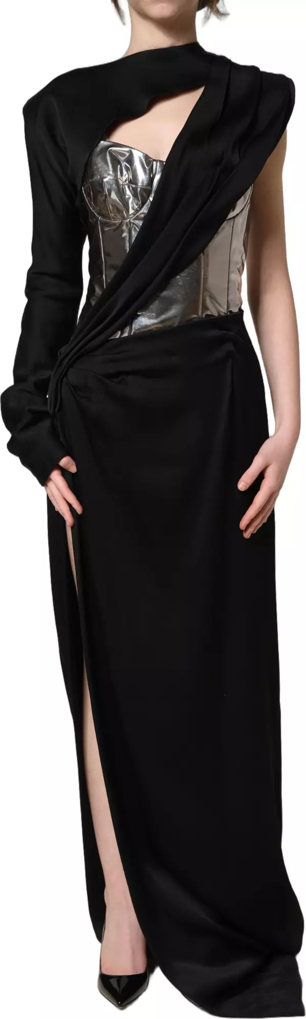 Black Silver OneShoulder Cocktail Gown Dress