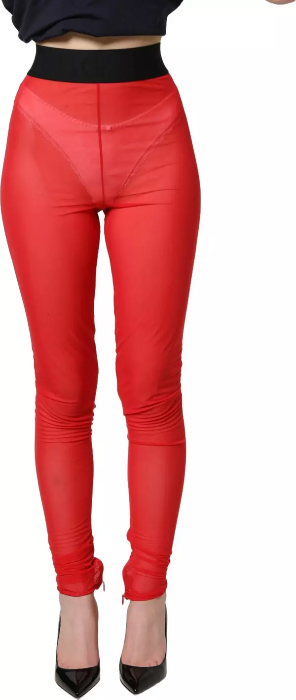 Red Nylon Stretch Slim Legging Trouser Pants
