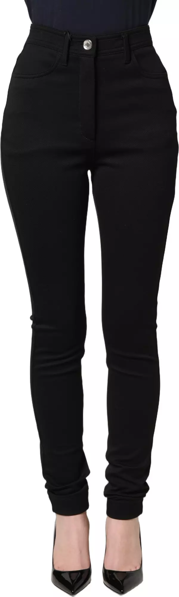 Black Nylon Stretch Skinny High Waist Pants