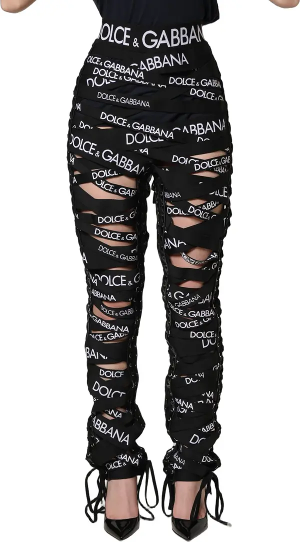 Black Logo Tape Cut Out Skinny High Waist Pants