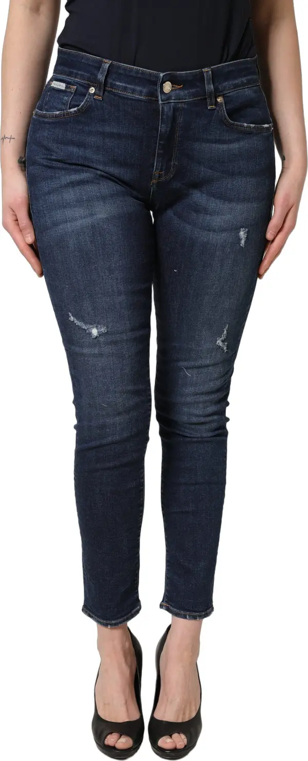 Blue Distressed Skinny Cotton Denim Jeans