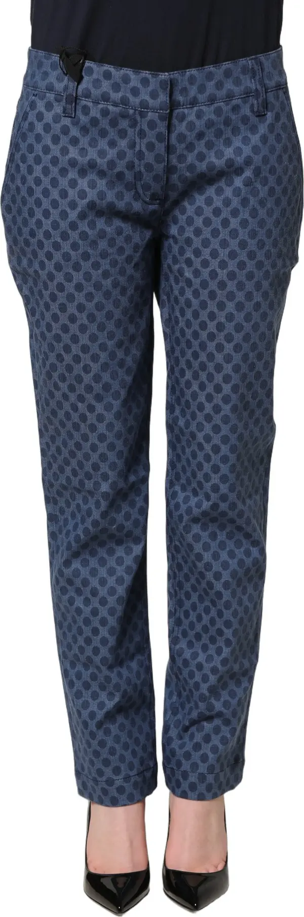 Blue Polka Dotted Slim Fit Capri Denim Jeans
