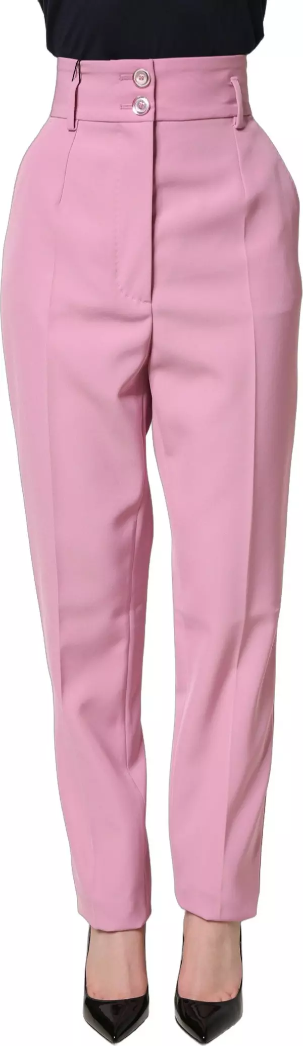 Pink High Waisted Polyester Trouser Pants