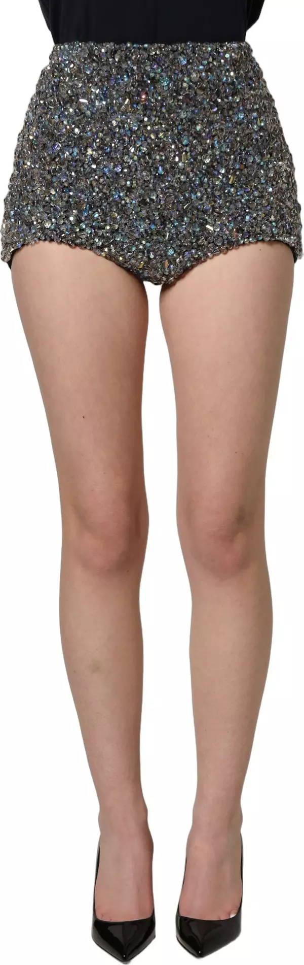 Black Rhinestone High Waist Hotpants Shorts