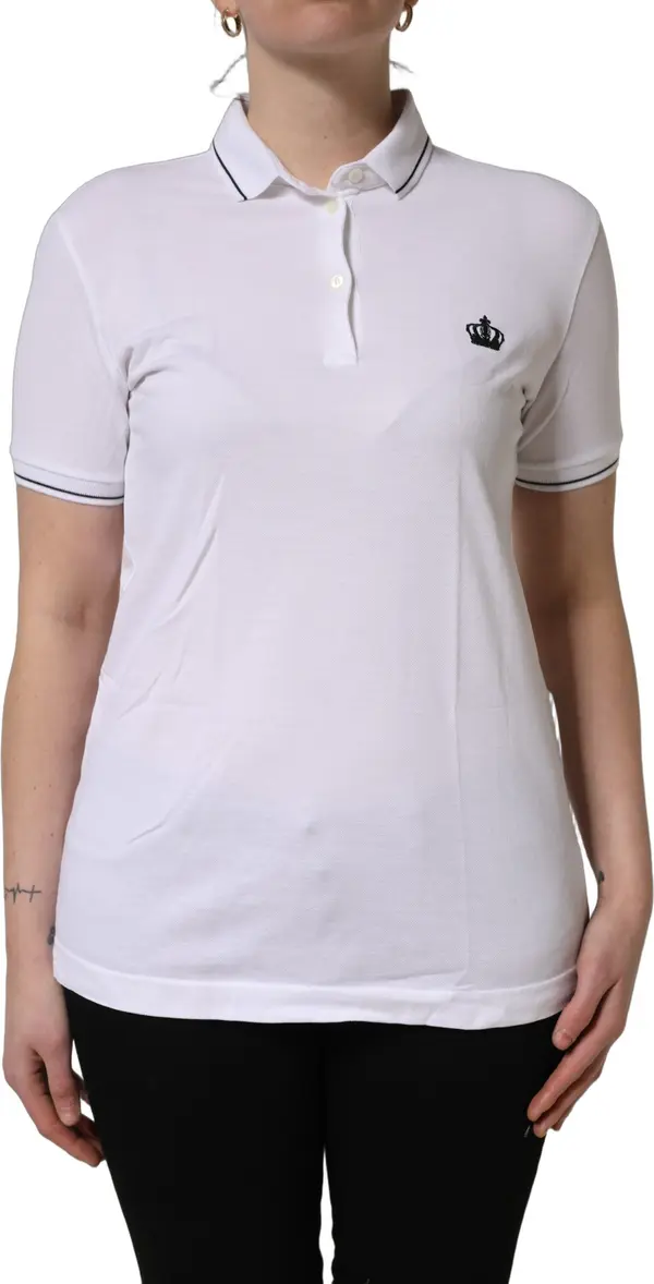 White Crown Cotton Short Sleeves Polo Top