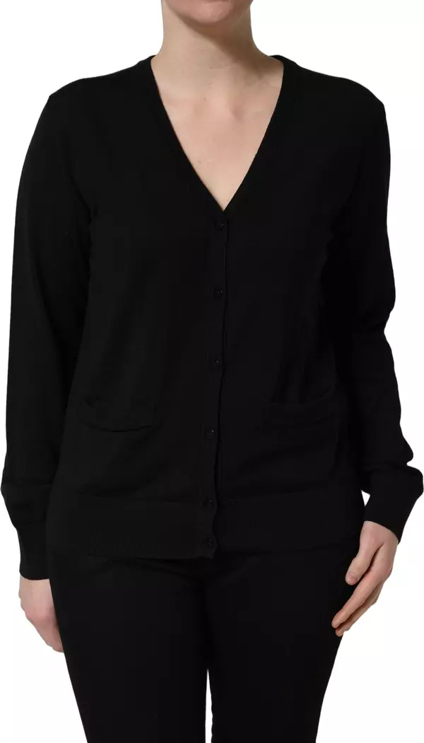 Black Wool Knit Button Cardigan Sweater