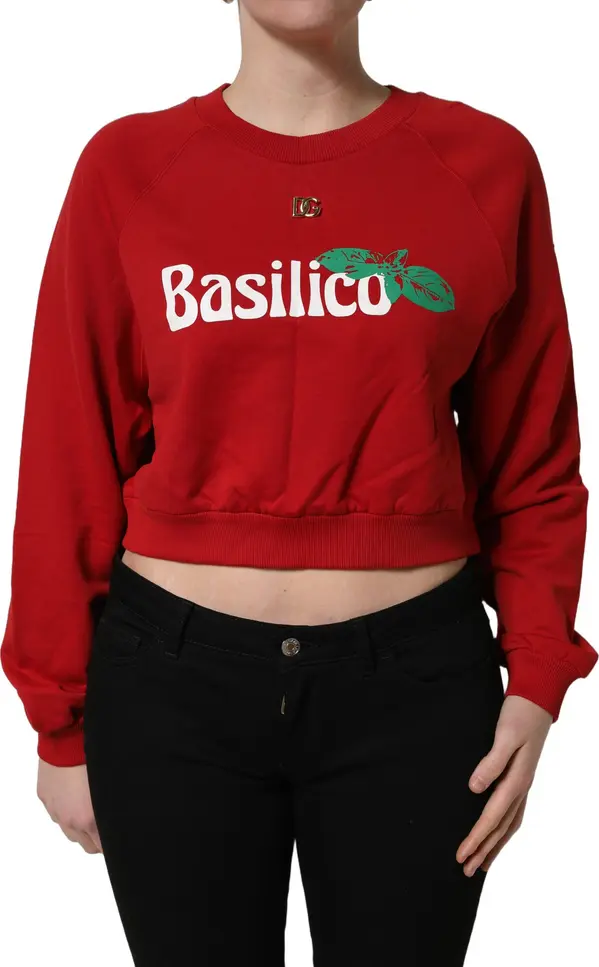 Red Cotton Cropped Basilico Sweatshirt Sweater