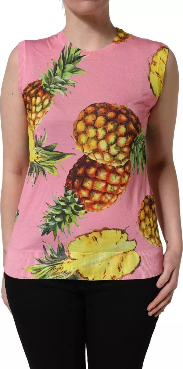 Pink Pineapple Roundneck Sleeveless Tank Top
