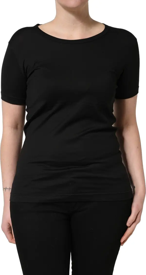 Black Cotton Round Neck Short Sleeves T-Shirt